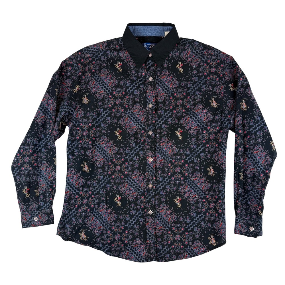 Wrangler Blues Western Snap Shirt Women‎ Medium Paisley Cowboy Print LB3811X